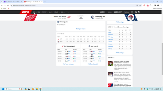 GDT: - Game 32: Red Wings at jets 7:30 pm et 12/20/23 (ESPN+, BSD