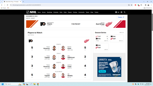 GDT: - Game 33: Red Wings vs flyers 7:00 pm et 12/22/23 (ESPN+, BSD